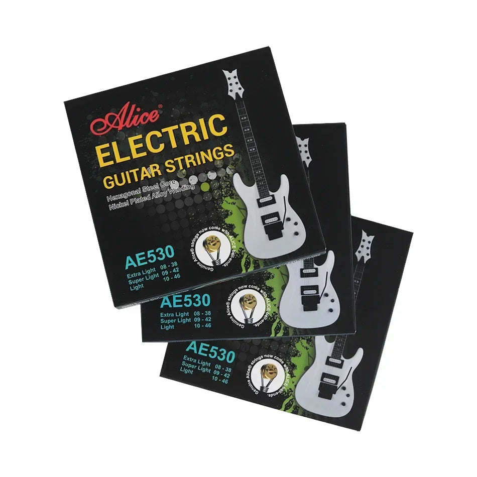 Alice AE530 Electric Guitar Strings — Hexagonal Steel Core, Nickel-Plated Alloy Wound (008-038 / 009-042 / 010-046) Practice Set