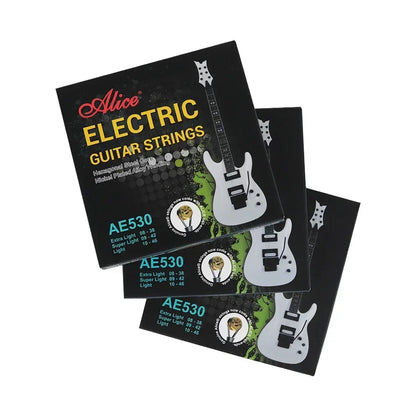 Alice AE530 Electric Guitar Strings — Hexagonal Steel Core, Nickel-Plated Alloy Wound (008-038 / 009-042 / 010-046) Practice Set