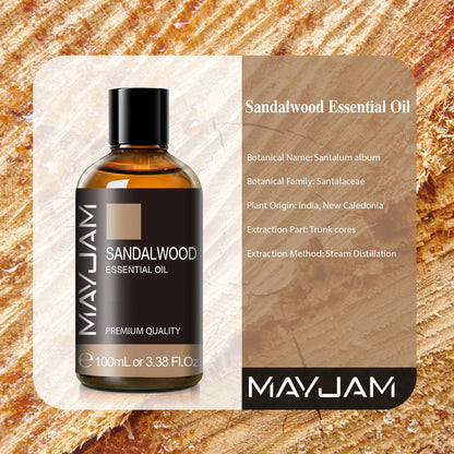 MAYJAM 100ml Essential Oil with Dropper - Sandalwood, Lavender, Eucalyptus & Vanilla for Humidifiers & Candles