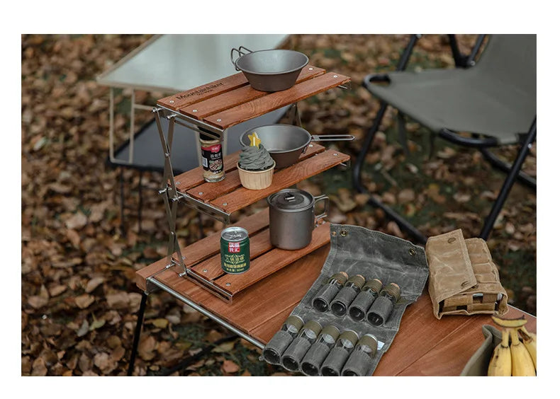 MOUNTAINHIKER Portable Camping Rack – 3-Tier Foldable Outdoor Table for Picnic & BBQ, Easy to Carry