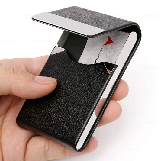 Slim PU Leather Business Card Holder Case – Metal Pocket Holder with Magnetic Closure for Name Cards