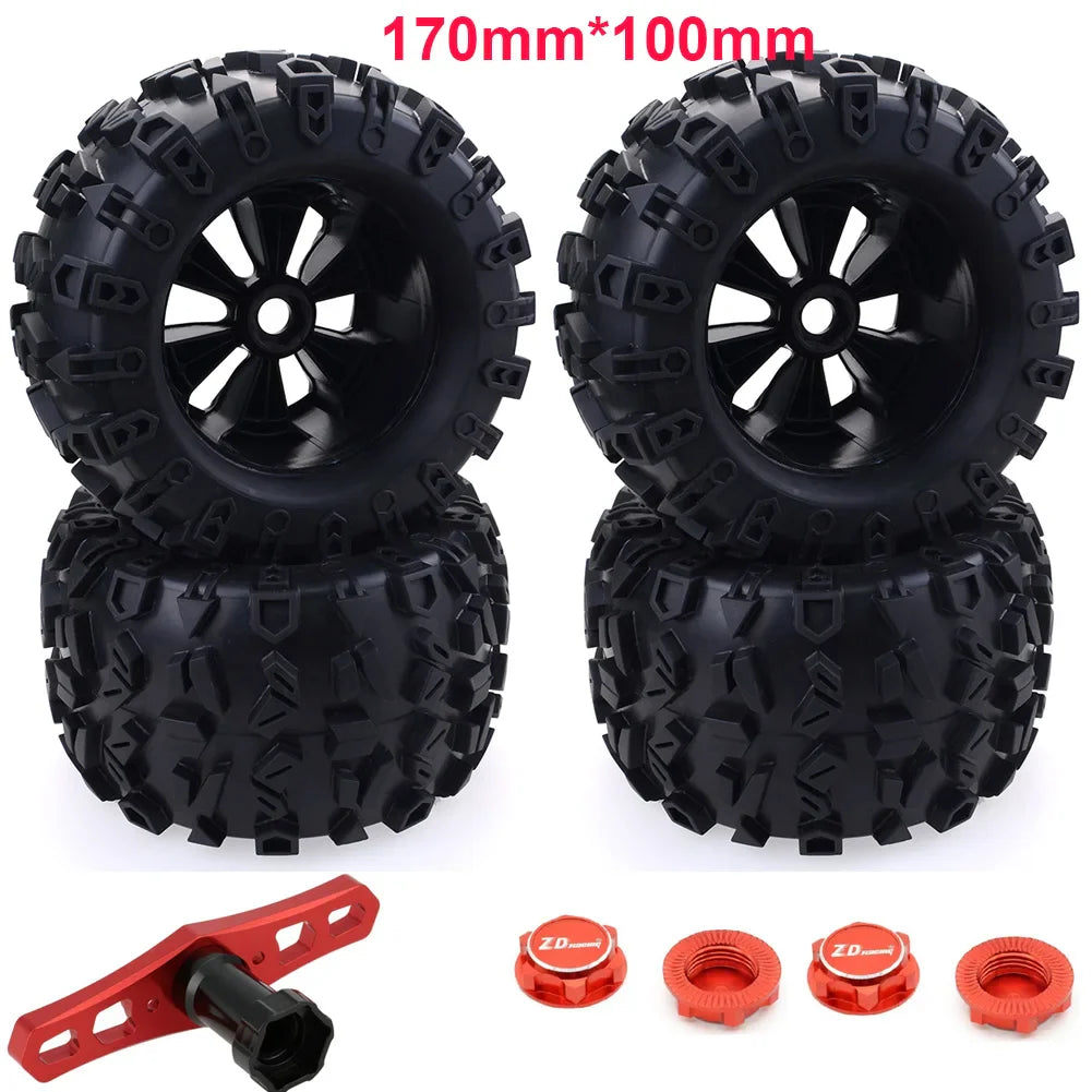 4pcs 1/8 Scale 17mm Hex RC Truck Tires & Wheels Set – Glued for Traxxas Maxx, Tmaxx, E-Revo, Revo 3.3, JLB Cheetah Monster
