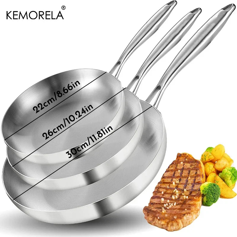 2/3PC Stainless Steel Frying Pan Set - 304 Food Grade Non-Stick Wok Pans, 2MM Thick, 5-Ply, Available in 22cm, 24cm, 26cm, 28cm