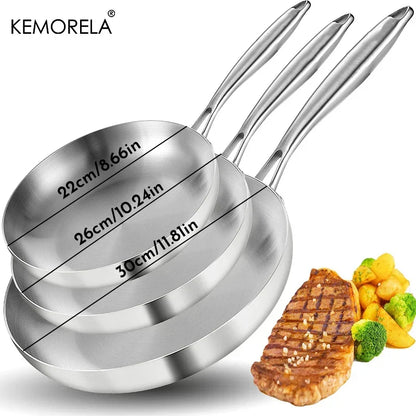2/3PC Stainless Steel Frying Pan Set - 304 Food Grade Non-Stick Wok Pans, 2MM Thick, 5-Ply, Available in 22cm, 24cm, 26cm, 28cm