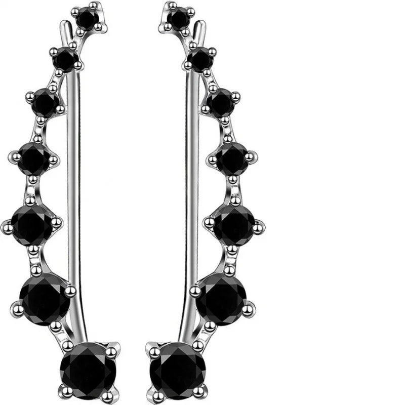 Women’s Gold Color Clip-On Earrings Set – Black & White Gem Rhinestone Ear Clips, Simple Fashion Party Jewelry