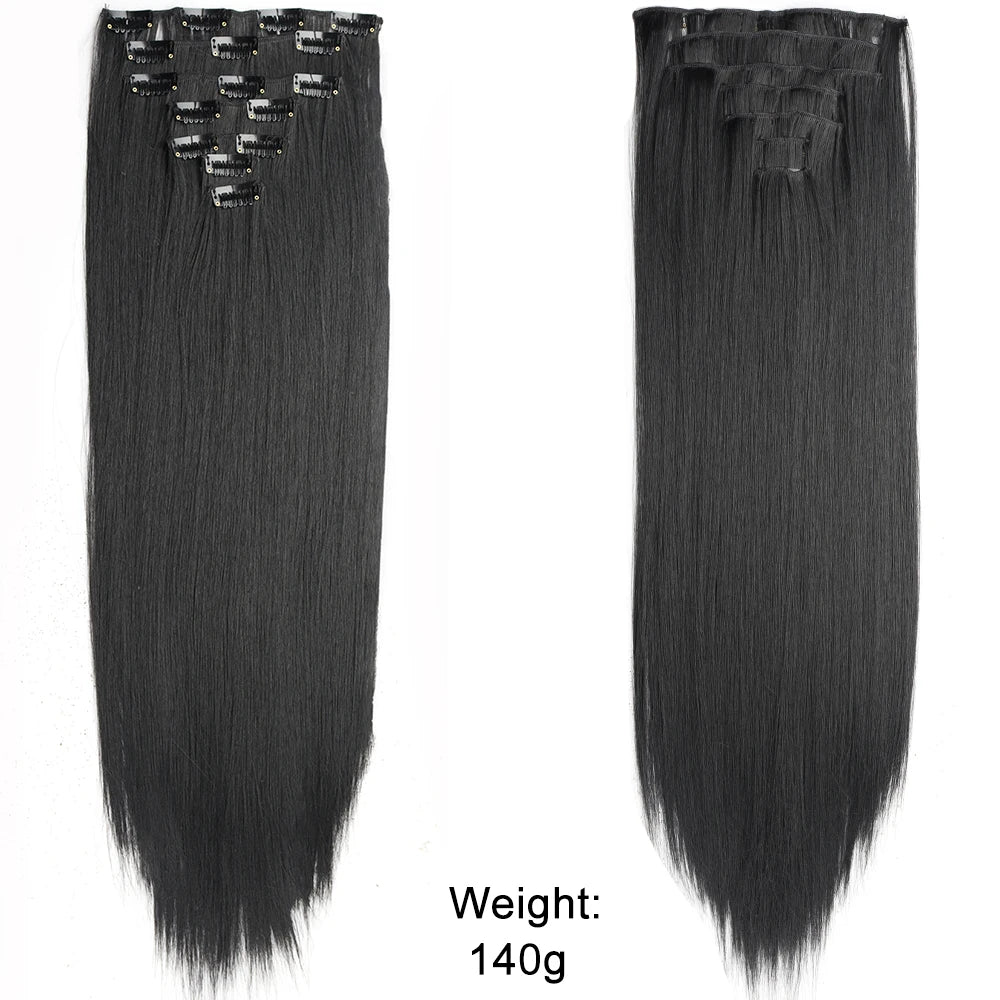 Women’s 7Pcs Hair Extensions with 16 Clips – Natural Black Straight Ombre Hairpiece