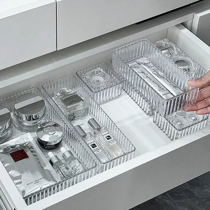 Unlimited Desk & Drawer Organizer Set – Clear Plastic Storage Boxes for Bathroom, Makeup & Kitchen