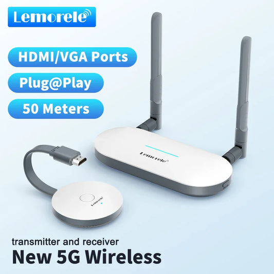 Lemorele Wireless HDMI Video Transmitter & Receiver Extender – HDMI/VGA Display Adapter Dongle for TV, Monitor, Projector, PC & Switch
