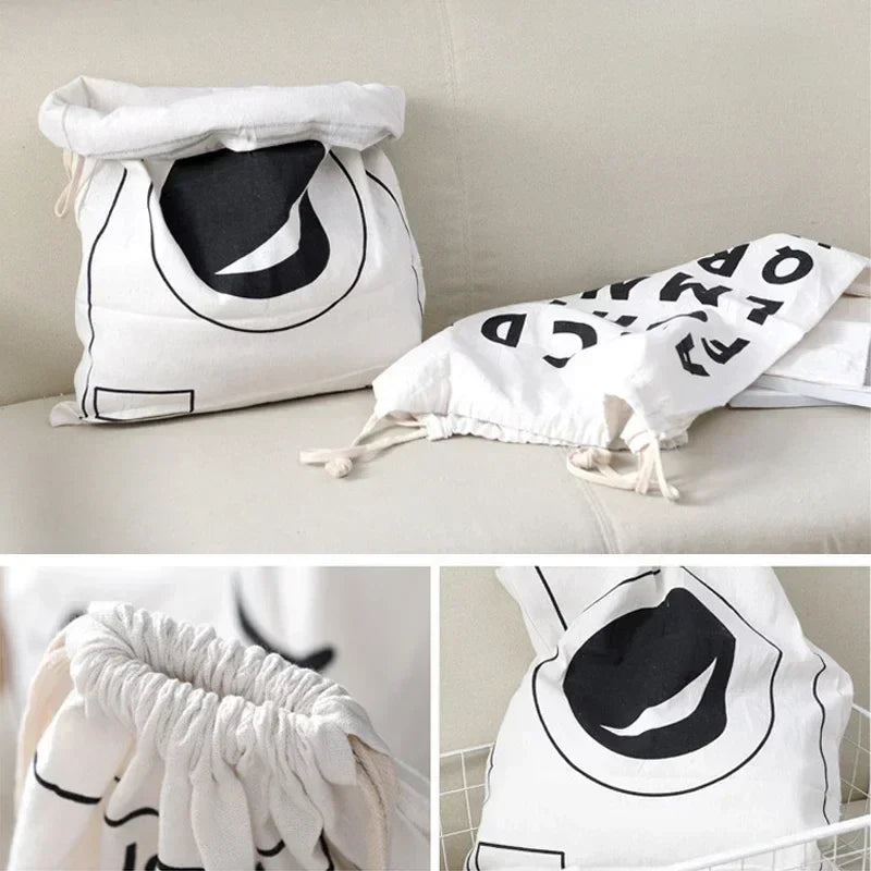 Large Cotton & Linen Laundry Bag — Drawstring Duffle Bag for Clothes & Toy Storage