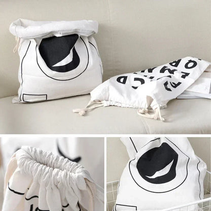 Large Cotton & Linen Laundry Bag — Drawstring Duffle Bag for Clothes & Toy Storage