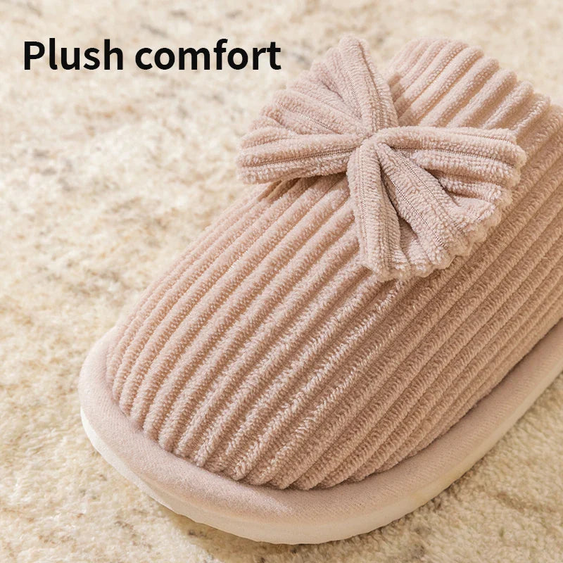 Women’s Fashion Bow Slippers – Lightweight Soft Warm Indoor Bedroom Slippers for Fall & Winter Home Comfort