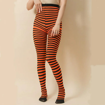 Goth Punk Women’s Rainbow Striped Pantyhose – High Waist Slim Leggings for Halloween Christmas Cosplay