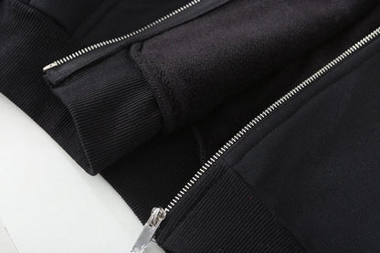 Men’s Harajuku Zip-Up Hoodie Jacket – Retro Black Oversized Long Sleeve Sweatshirt Coat