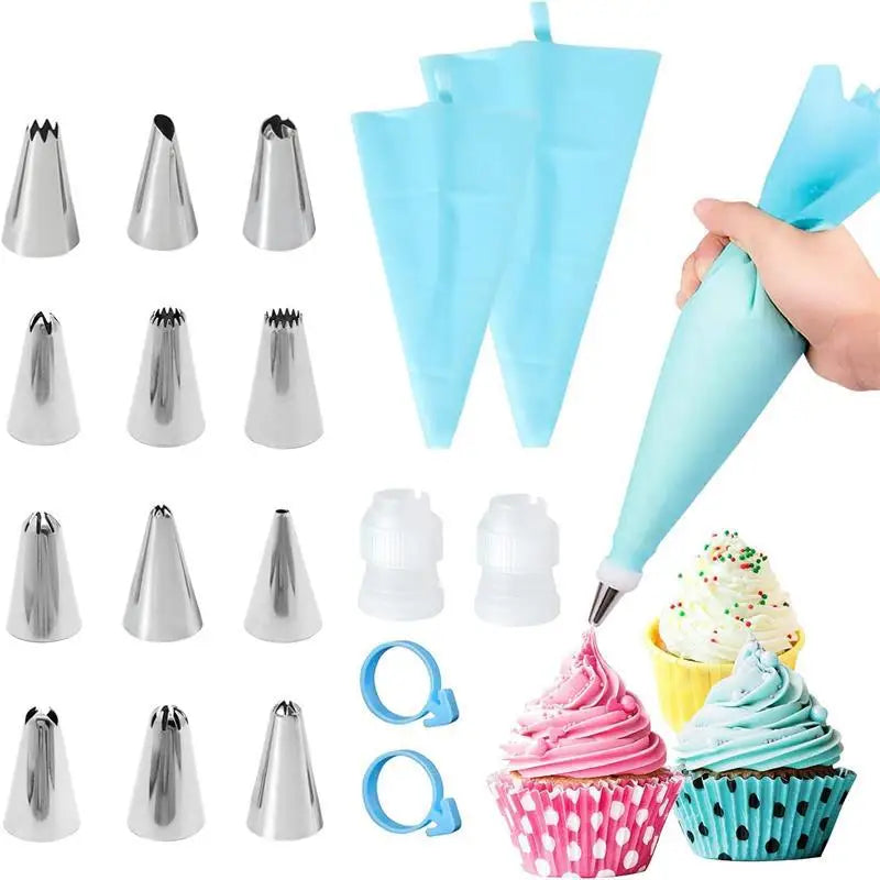Silicone Piping Bags & Tips Set – Reusable Cake Decorating Kit with Stainless Steel Nozzles for Baking