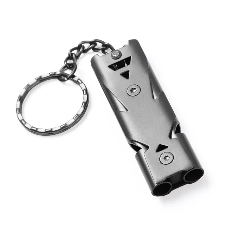 Double Pipe Whistle Keychain – High Decibel Outdoor Survival Emergency Tool