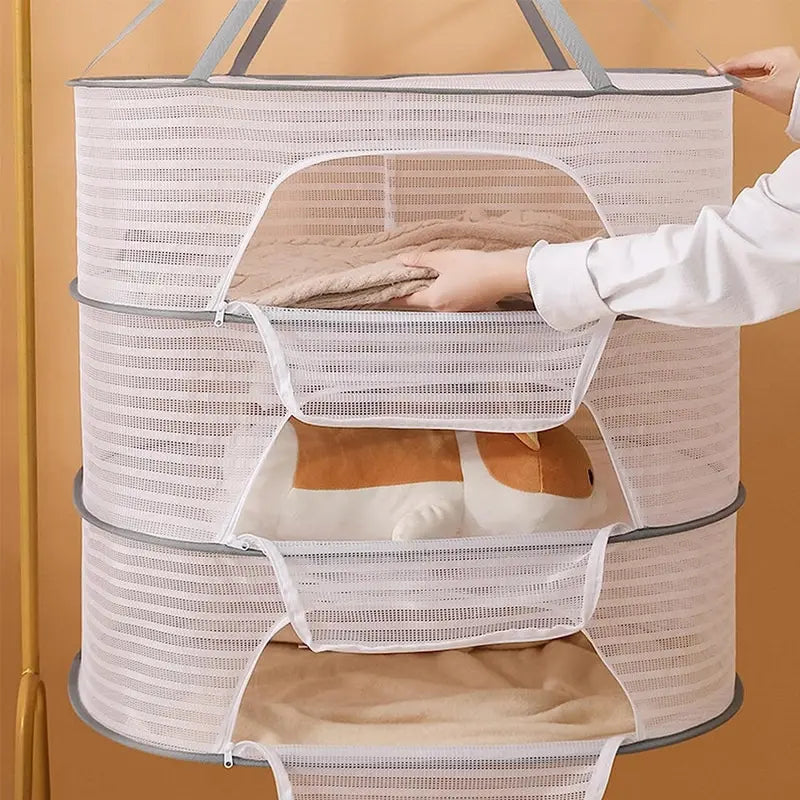 3 Tier Portable Mesh Hanging Dryer and Herb Rack - Ideal for Drying Buds, Fruits, Vegetables, and More