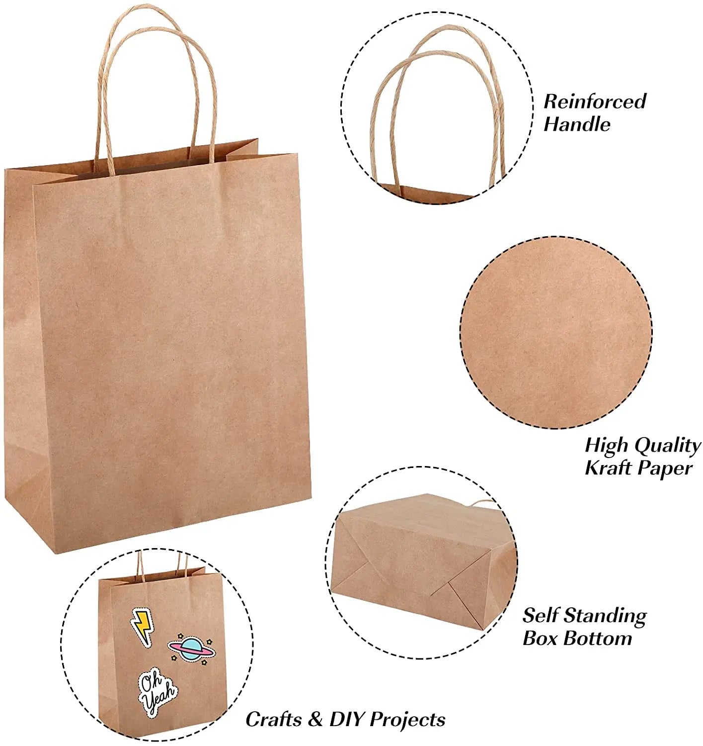 25/50pcs Brown Kraft Paper Gift Bags with Handles – Wedding, Birthday, Party Favor & Small Business Grocery Bags