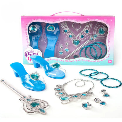 Girls Princess Jewelry Toy Set – Crystal Shoes, Necklace, Crown, Earrings & Bracelet for Role Play