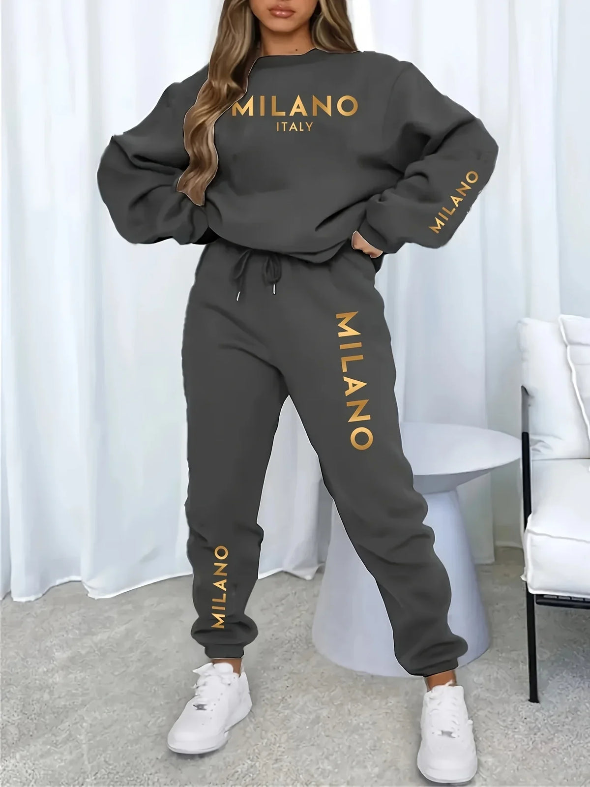 Women's Milano Italia 2-Piece Winter Set - Plush Warm Hooded Sweatshirt & Sports Pants Outfit