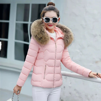 2025 Women’s Autumn Winter Short Cotton Coat – Large Size Padded Parka with Fur Collar, Warm Casual Jacket