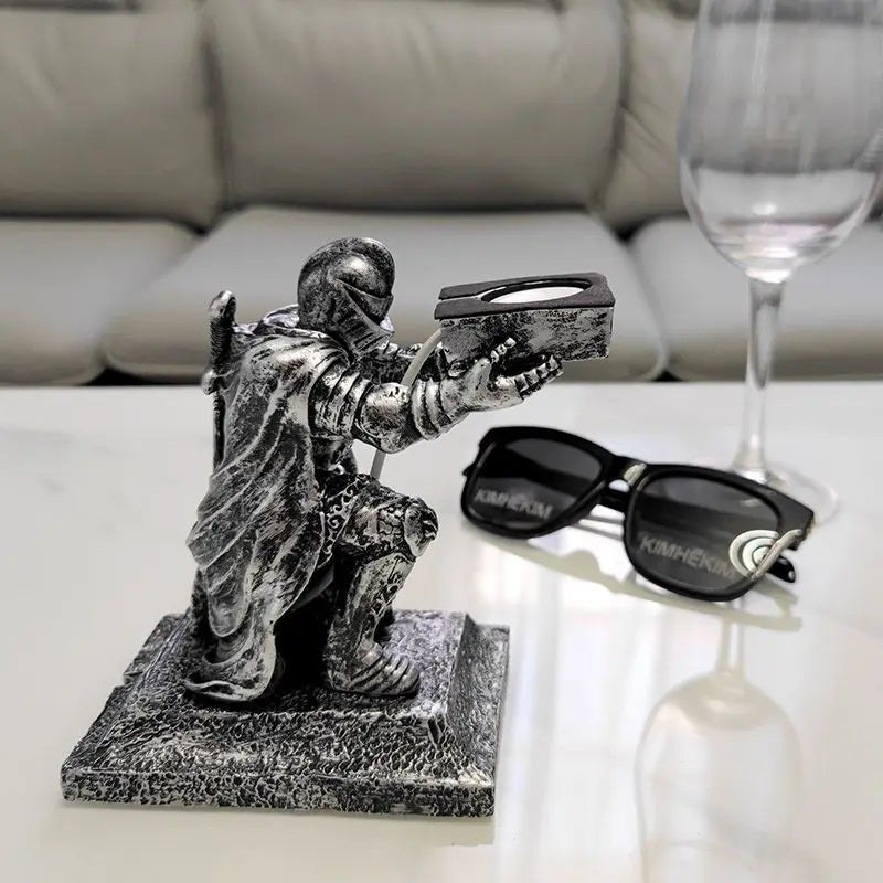 Apple Watch Charging Dock Stand – Cartoon Desktop Smartwatch Holder with Black Warrior Figurine Support