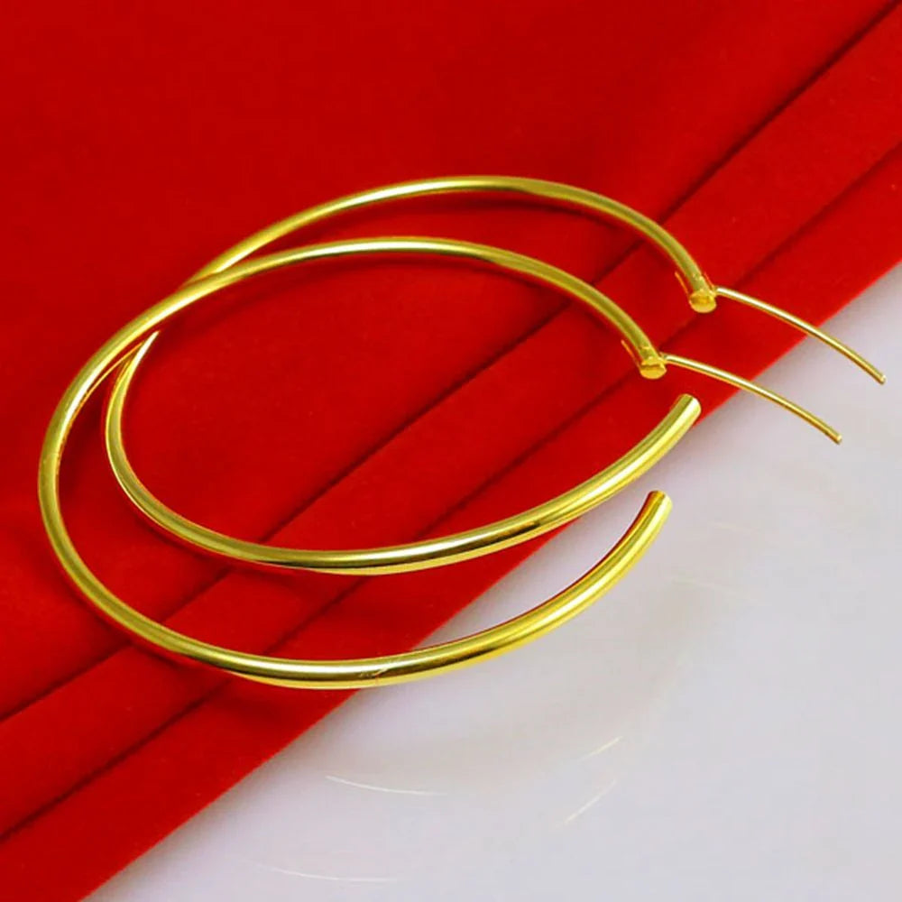 Gold-Plated Large Round Hoop Earrings — Smooth Stainless Steel Circles for Women, Multiple Sizes 12–60mm, Jewelry Gift