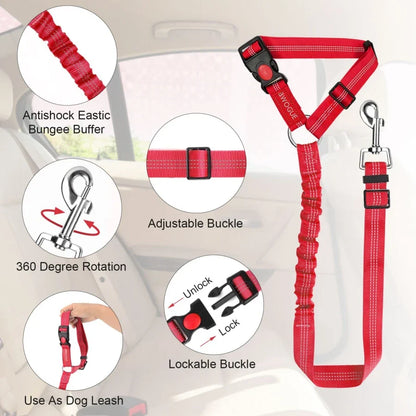 Reflective Safety Pet Car Seat Belt Leash - Elastic Buffer Dog Rope Leash - Essential Pet Product for Secure Travel