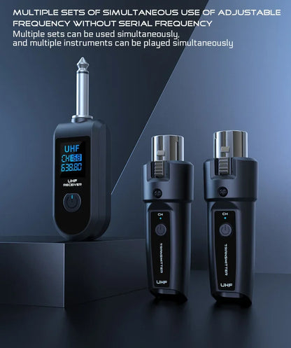 UHF Wireless Microphone Adapter – XLR Transmitter & Receiver for Dynamic Mics, Guitar, Audio Mixer & PA System