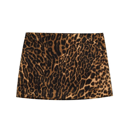 Women’s 2-Piece Leopard Print Skirt Suit – Long Sleeve Blazer Top & Mini Skirt Fashion Set