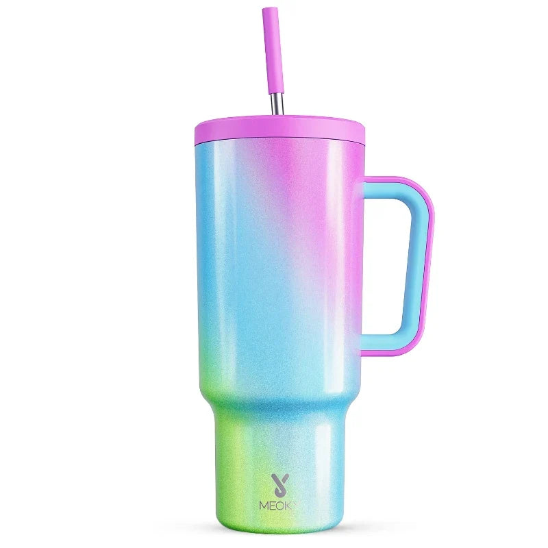 Meoky 40oz Mug Tumbler with Handle – Insulated Stainless Steel Tumbler with Lid & Straw, Coffee Thermos Cup, Heat Press Ready