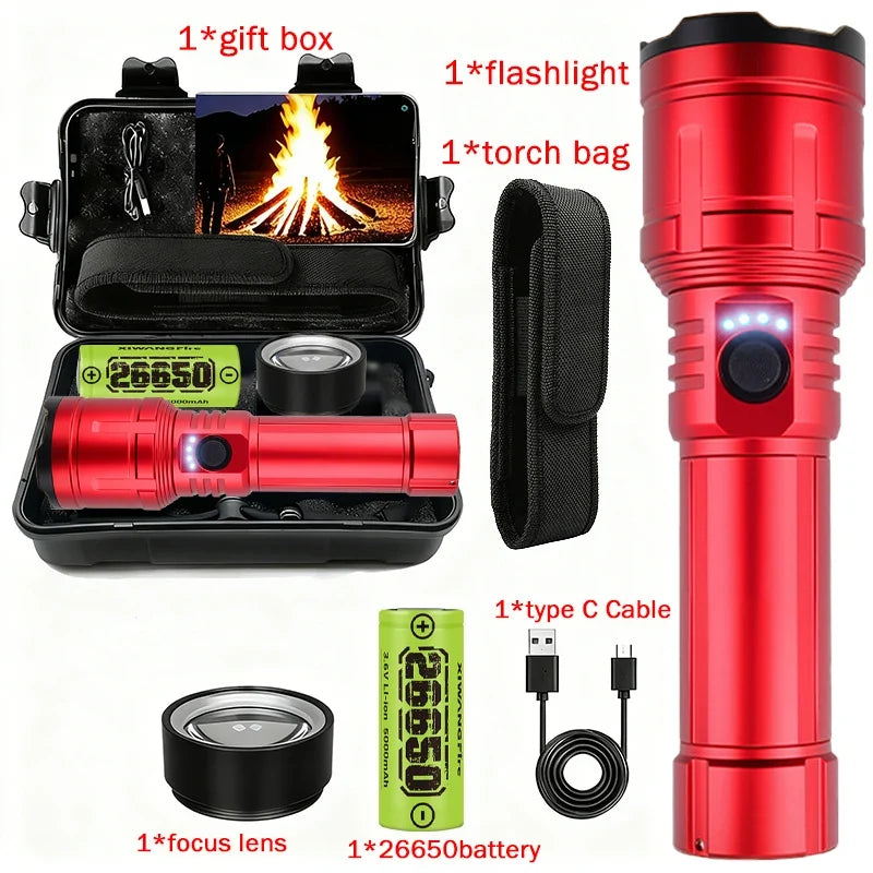 Flashlight Lighter & Power Bank - Rechargeable 5-Mode Zoomable LED Torch for Camping & Emergencies