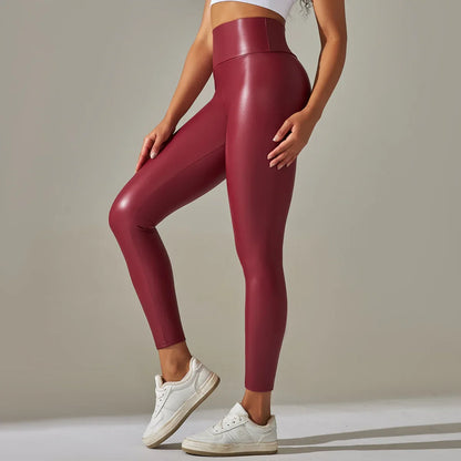 Women’s PU Leather Pants – Colorful High-Waist Slimming Leggings, Tight-Fit Yoga & Casual Wear