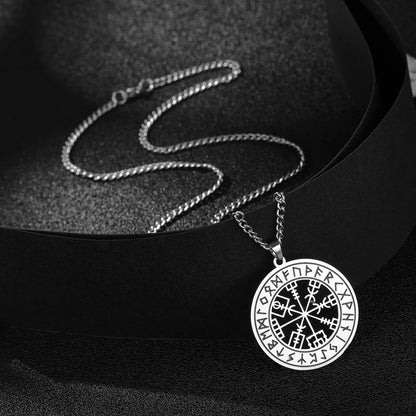 Viking Nordic Rune Compass Necklace – Stainless Steel Triquetra Amulet Pendant Jewelry Gift