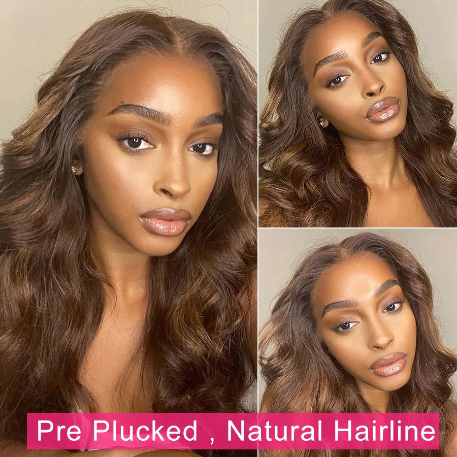 Chocolate Brown 13x6 HD Lace Front Human Hair Wig – Brazilian Body Wave, 4x4 & 13x4 Full Lace Frontal, 100% Human Hair for Women