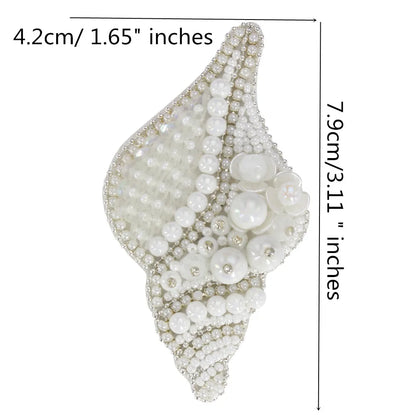 Marine Series Rhinestone Patches - Handmade Shell Starfish Seahorse Leaf Beaded Sewing Appliques for DIY Clothing