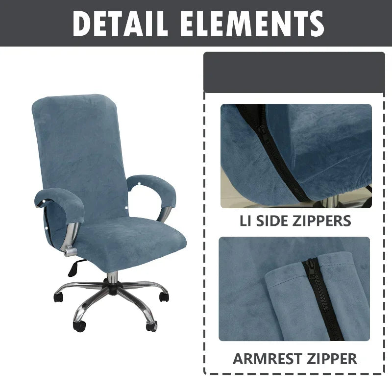 Velvet Office Chair Cover - Black Armchair Protector with Armrest & Gaming Chair Fit