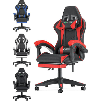 Gaming Chair with Footrest – Ergonomic Gamer Chair with Lumbar Cushion, Headrest, and Height Adjustable for Computer