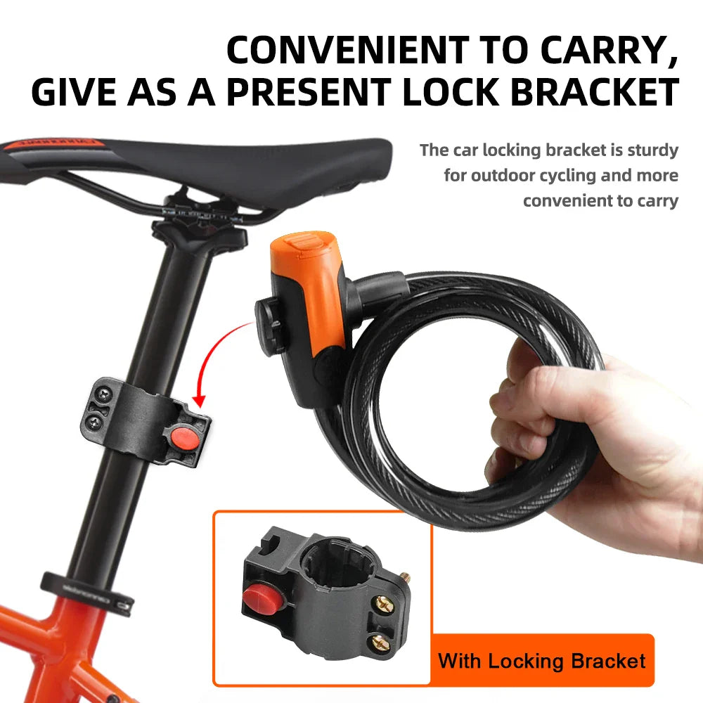 Universal Mountain Bike Cable Lock with Key - Secure Anti-Theft Solution with Bracket, Portable Steel Scooter & Bicycle Accessories