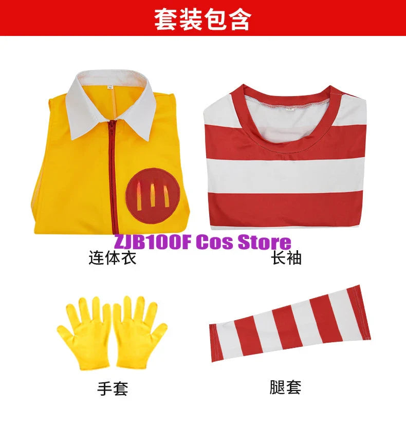 M Uncle Clown Cosplay Costume — Yellow Fast-Food Jumpsuit for Kids & Parent-Child Halloween, Christmas, Anime Role Play