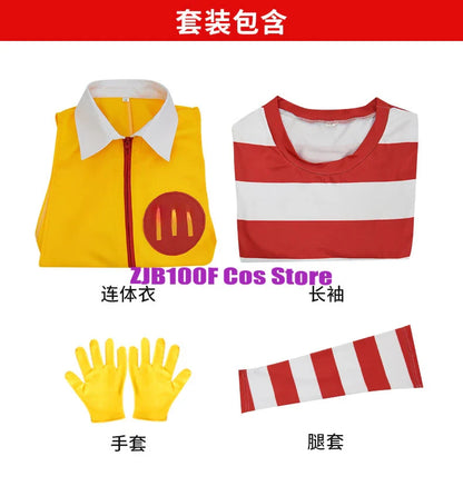 M Uncle Clown Cosplay Costume — Yellow Fast-Food Jumpsuit for Kids & Parent-Child Halloween, Christmas, Anime Role Play
