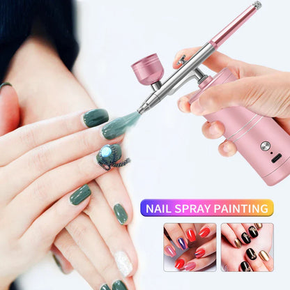 Portable Rechargeable Wireless Airbrush with Compressor – Single Action Spray Gun for Face, Beauty, Nail Art, Tattoo & Cake Painting