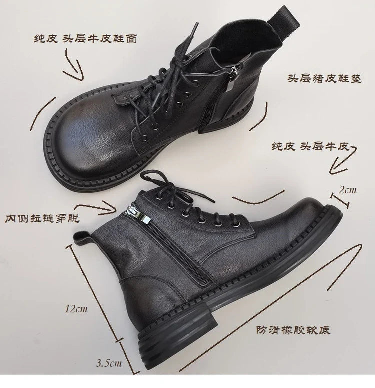 Careaymade 100% Genuine Leather Wide Casual Women’s Short Boots – Big Size, Handmade Men’s Wool Boots