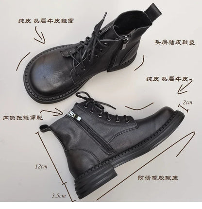 Careaymade 100% Genuine Leather Wide Casual Women’s Short Boots – Big Size, Handmade Men’s Wool Boots