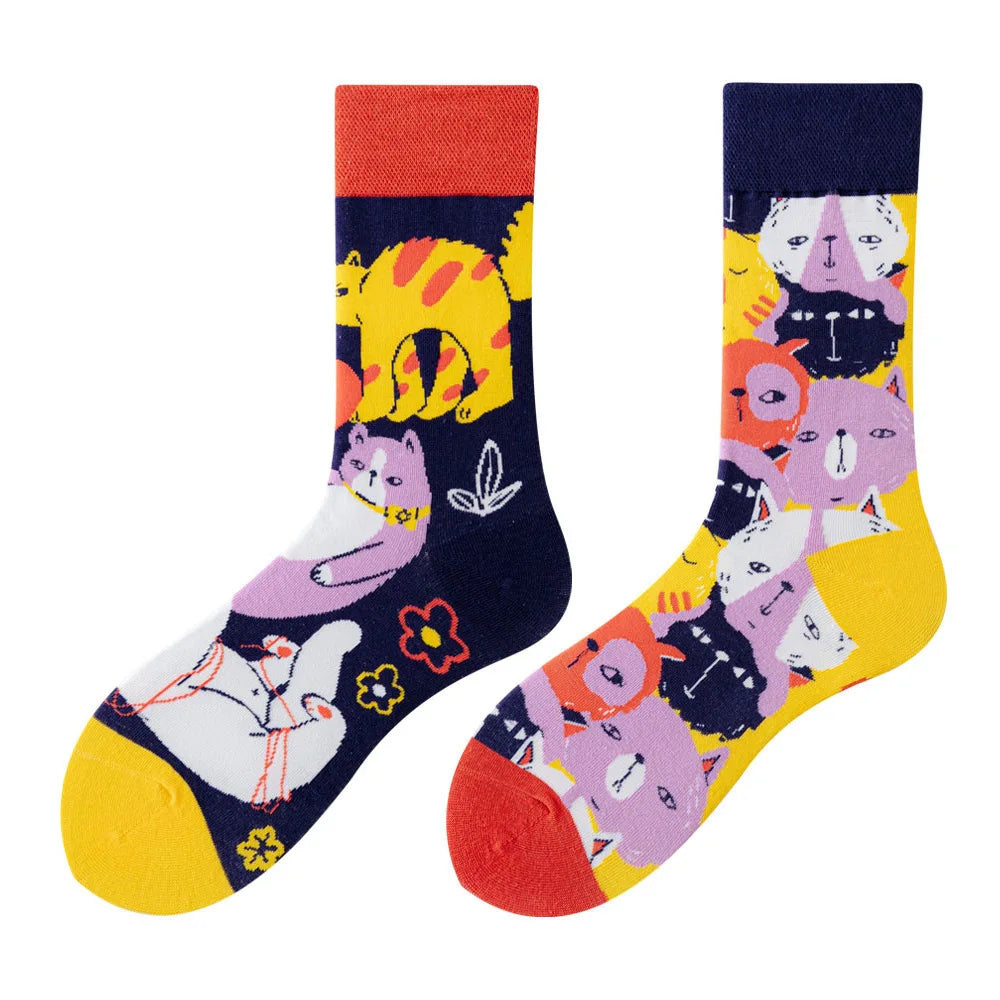 WY_New Asymmetrical Couples Mandarin Ducks Cotton Socks – Fashion Sports Colorful Medium & High Sleeve Unisex Crew Socks, Trendy Couple Gift Socks