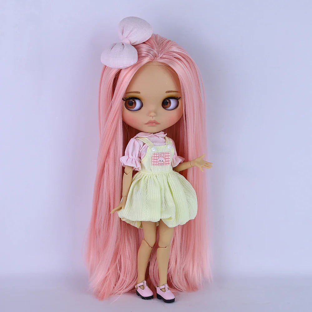 ICY DBS Blyth Doll – 1/6 BJD Joint Body, 30cm Brown Skin Matte Face with Bow, Cute Anime Girl Gift