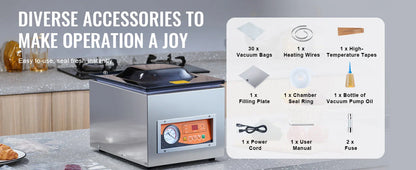 SucceBuy DZ-260S Chamber Vacuum Sealer — 260W Vacuum Packing Machine with 10.2" Seal for Wet Foods & Meats, Home Kitchen Use