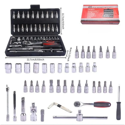 46-Piece Auto Repair Ratchet Wrench Tool Set – Vehicle Socket & Maintenance Toolbox Kit