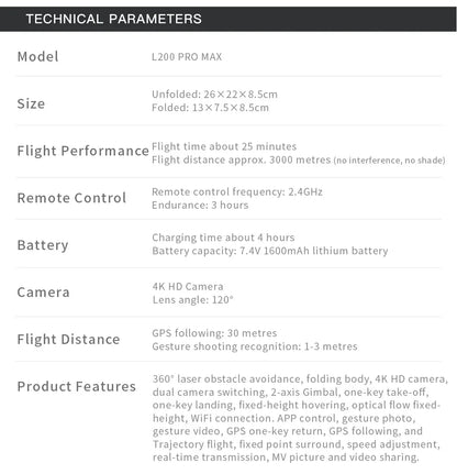 L200 PRO MAX Drone – GPS, Brushless Motor, 4K HD Camera, 2-Axis Gimbal, 360° Obstacle Avoidance FPV RC Quadcopter