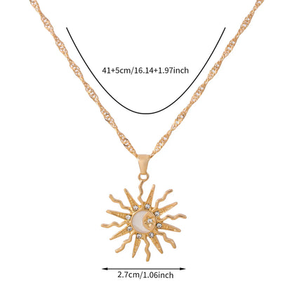 Rhinestone Sun Star Moon 3-in-1 Pendant Necklace – Retro Shining Versatile Party Jewelry for Women
