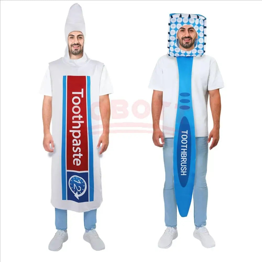 Couples Toothbrush & Toothpaste Cosplay Costume - Funny Halloween Role-Play Party & Performance Outfit